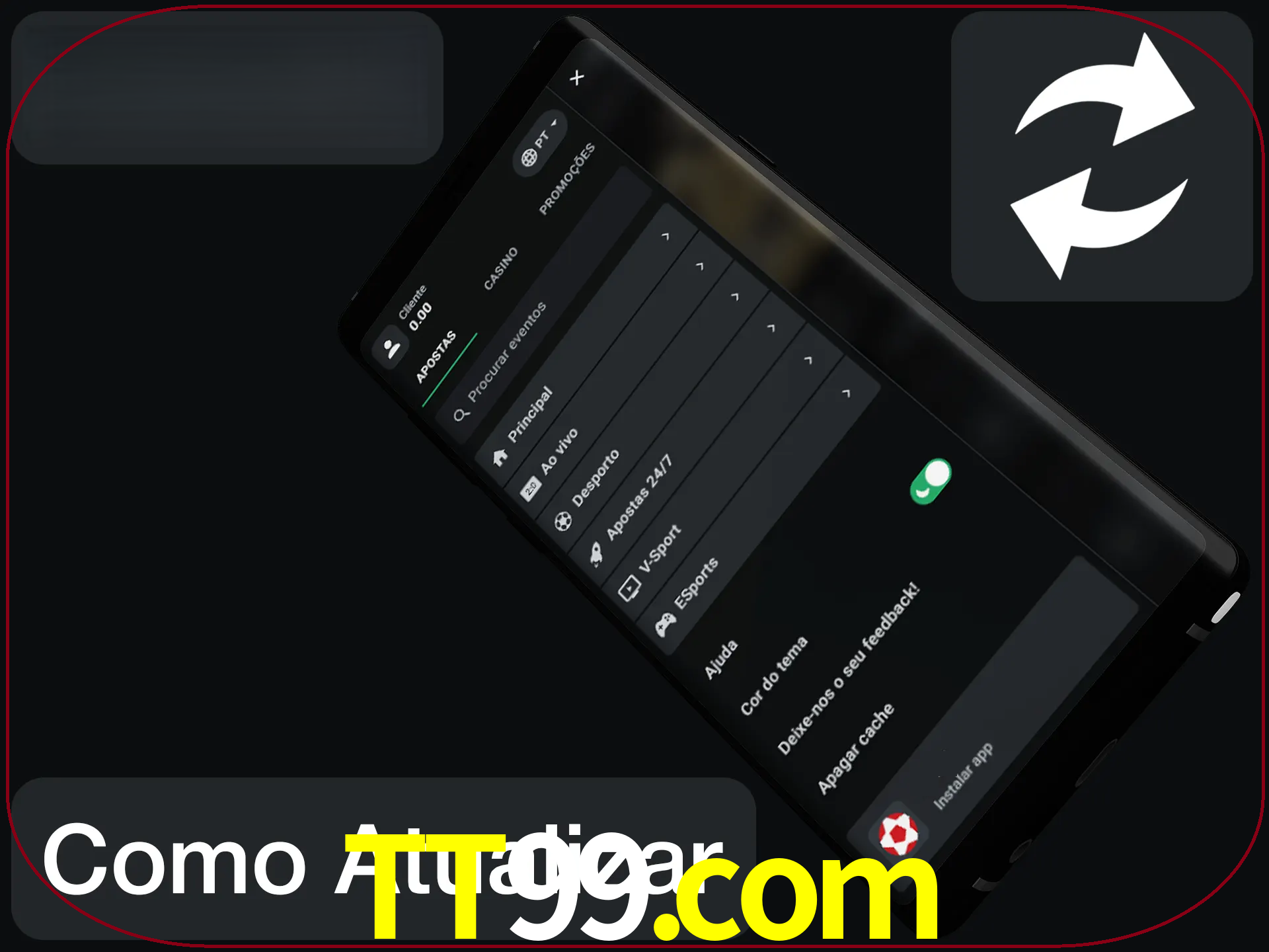 O aplicativo é atualizado automaticamente quando você faz o login.
